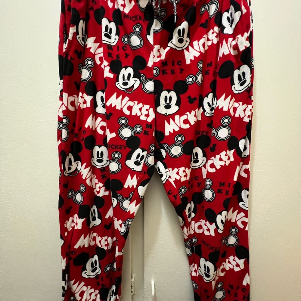 Disney Red and Black Pajama Bottoms with Cartoon Pattern